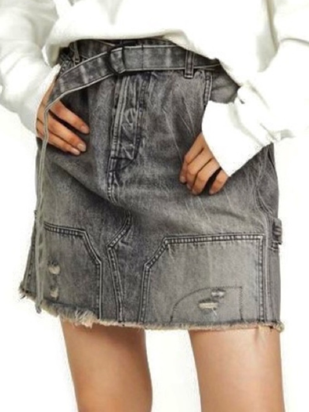 NEW BEN TAVERNITI UNRAVEL PROJECT DISTRESSED DENIM SKIRT